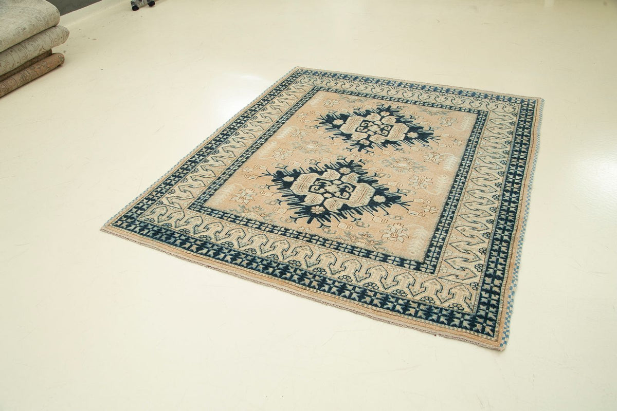 5x6 Pink and Blue Turkish Tribal Rug