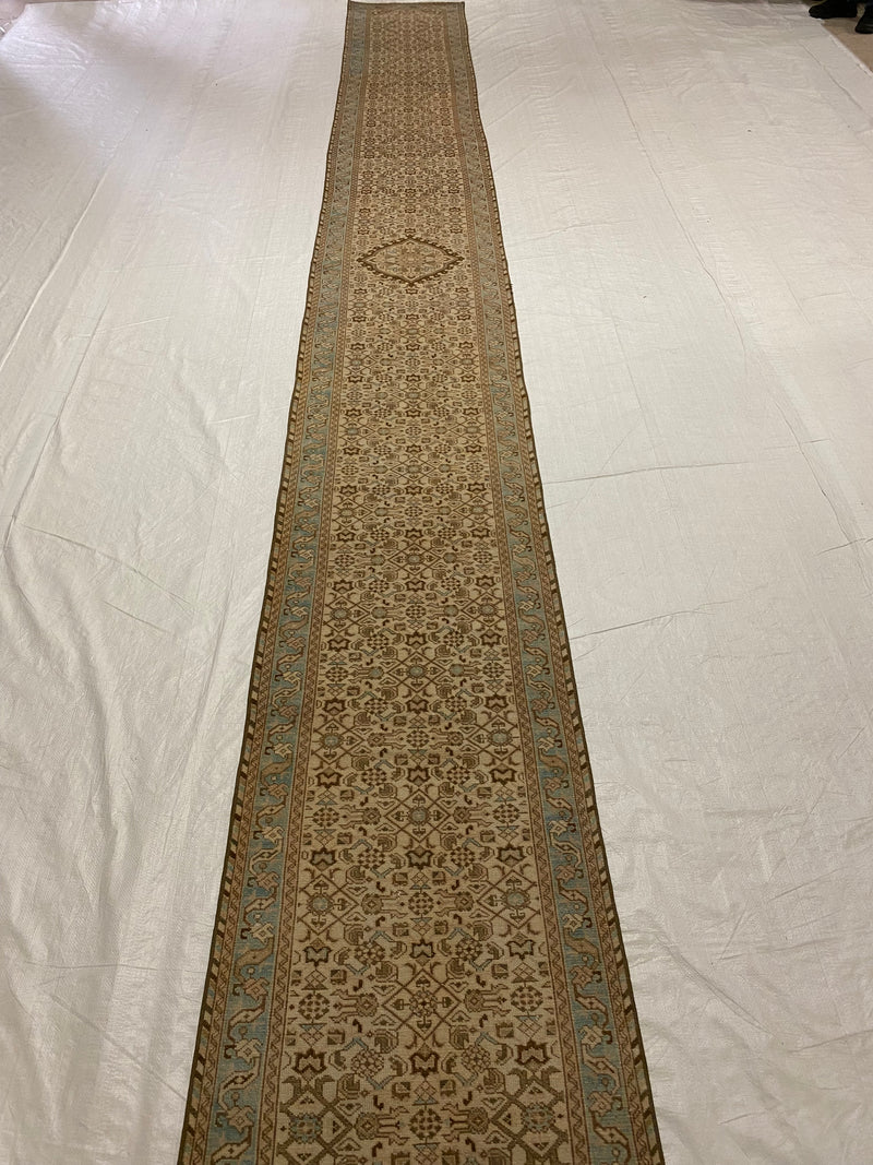 2x20 Beige And Blue Persian Traditional Runner