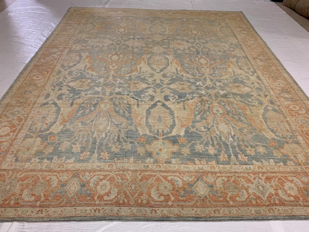 8x10 Light Blue and Rust Turkish Oushak Rug