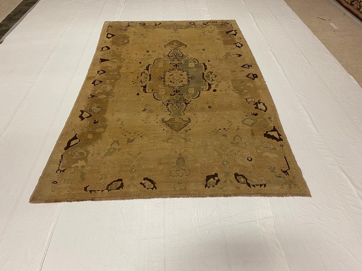 5x8 Ivory and Brown Turkish Tribal Rug
