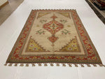 6x9 Ivory and Red Turkish Milas Rug