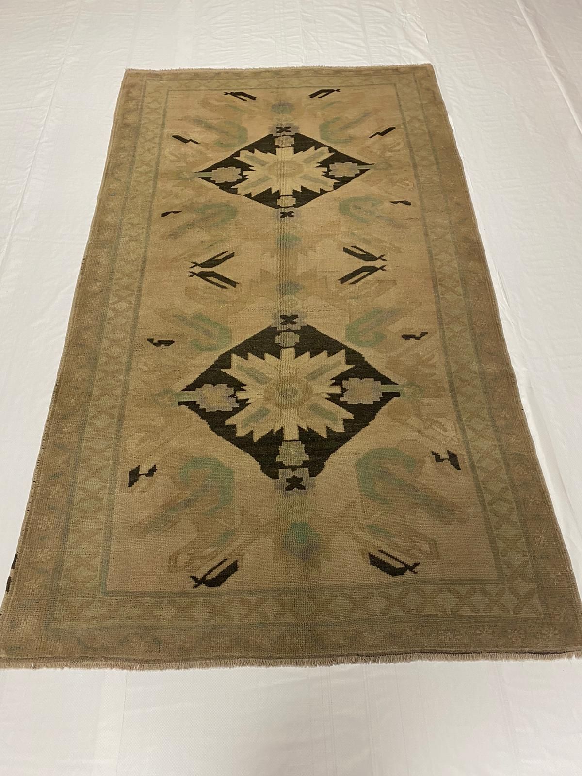 5x8 Black and Ivory Turkish Tribal Rug
