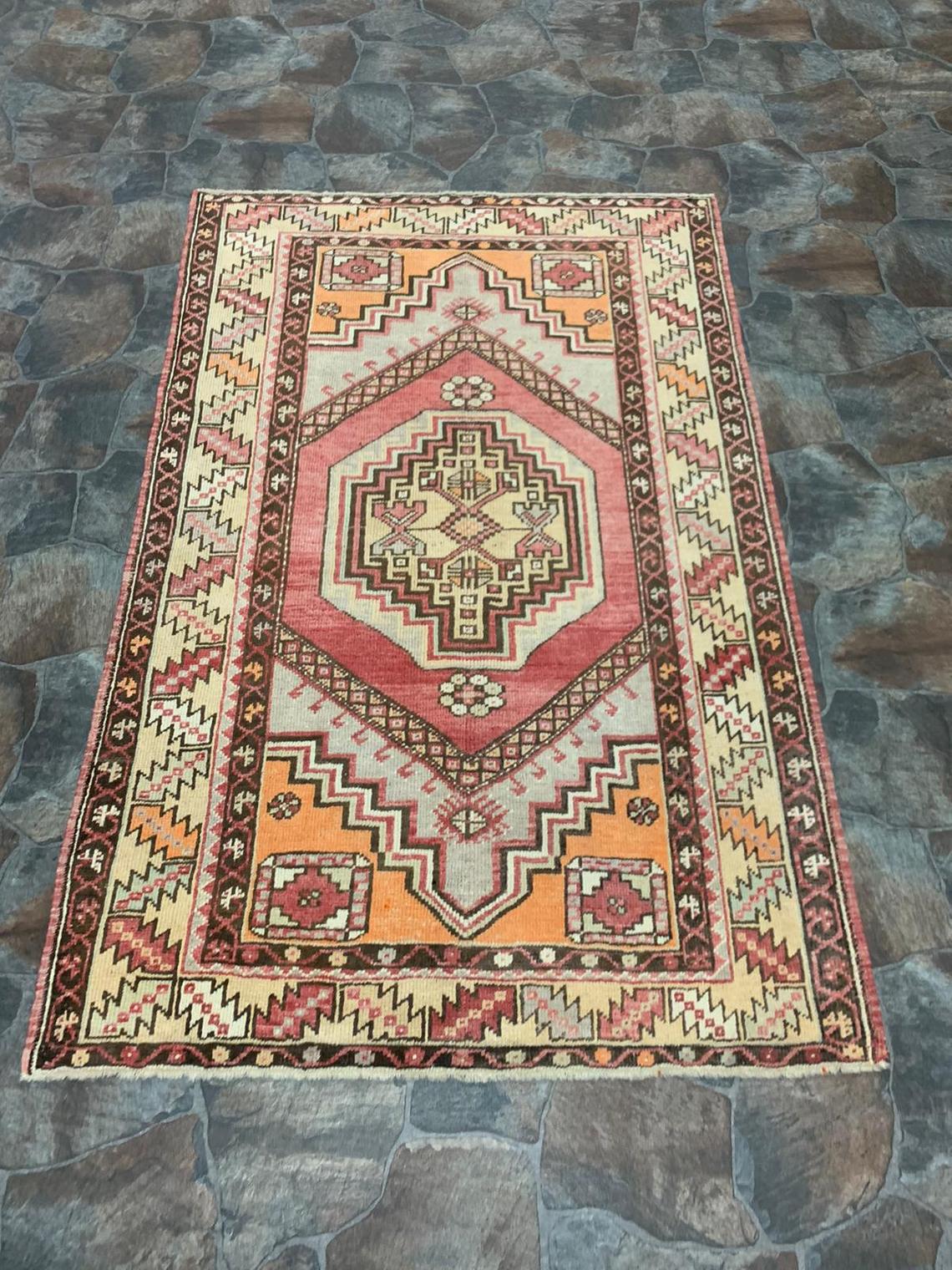 4x6 Red and Beige Turkish Tribal Rug