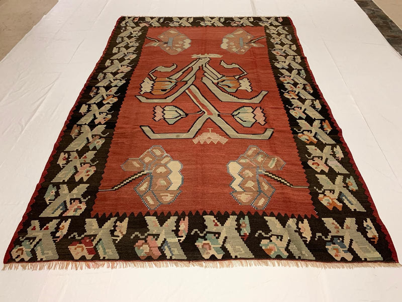 Vintage Handmade 6x9 Red and Brown Anatolian Turkish Traditional Distressed Area Rug