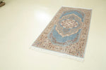 3x7 Handmade Blue and Ivory Anatolian Turkish Modern Area Runner