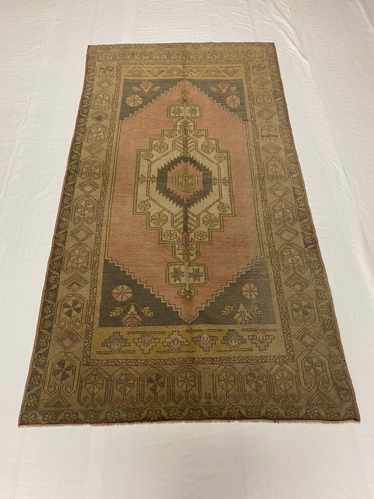 4x8 Pink and Green Turkish Tribal Rug