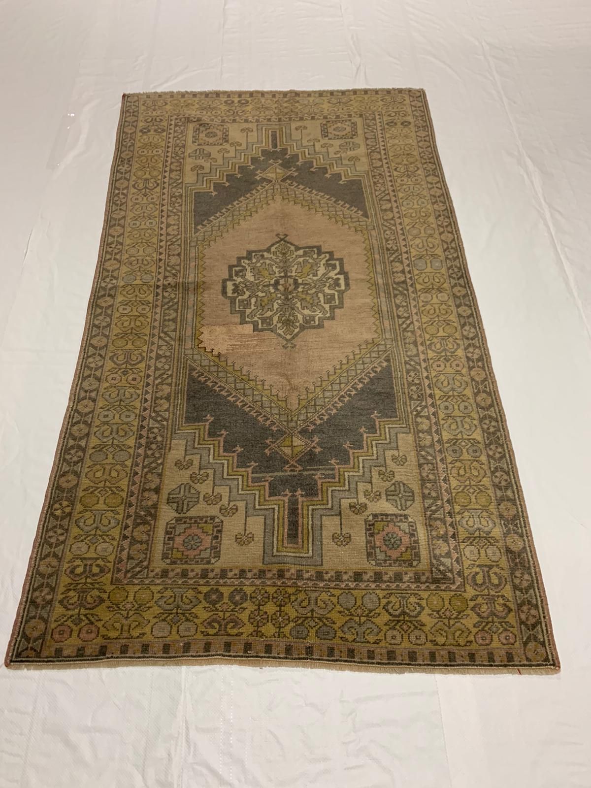 4x7 Blue and Gold Turkish Tribal Rug