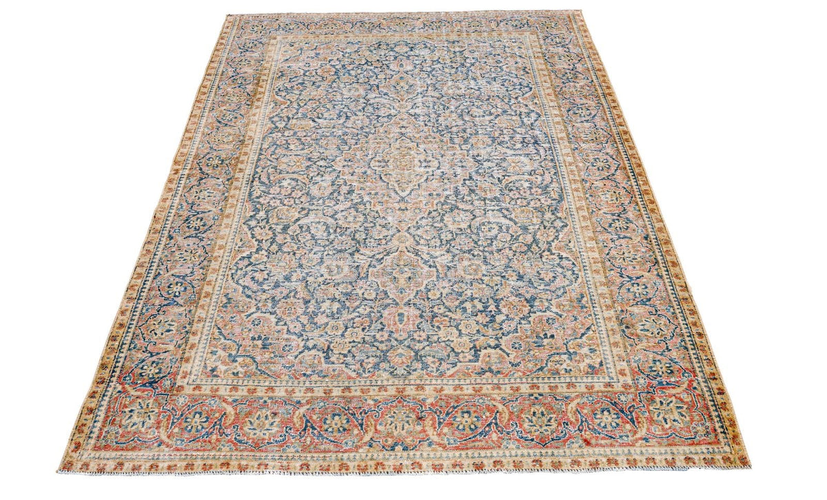 4x7 Beige and Blue Persian Rug