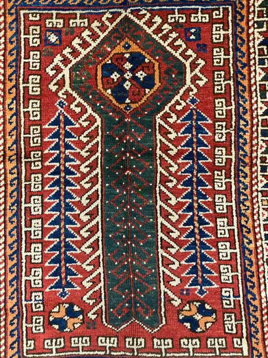 Vintage Handmade 3x5 Red and Multicolor Anatolian Turkish Tribal Distressed Area Rug