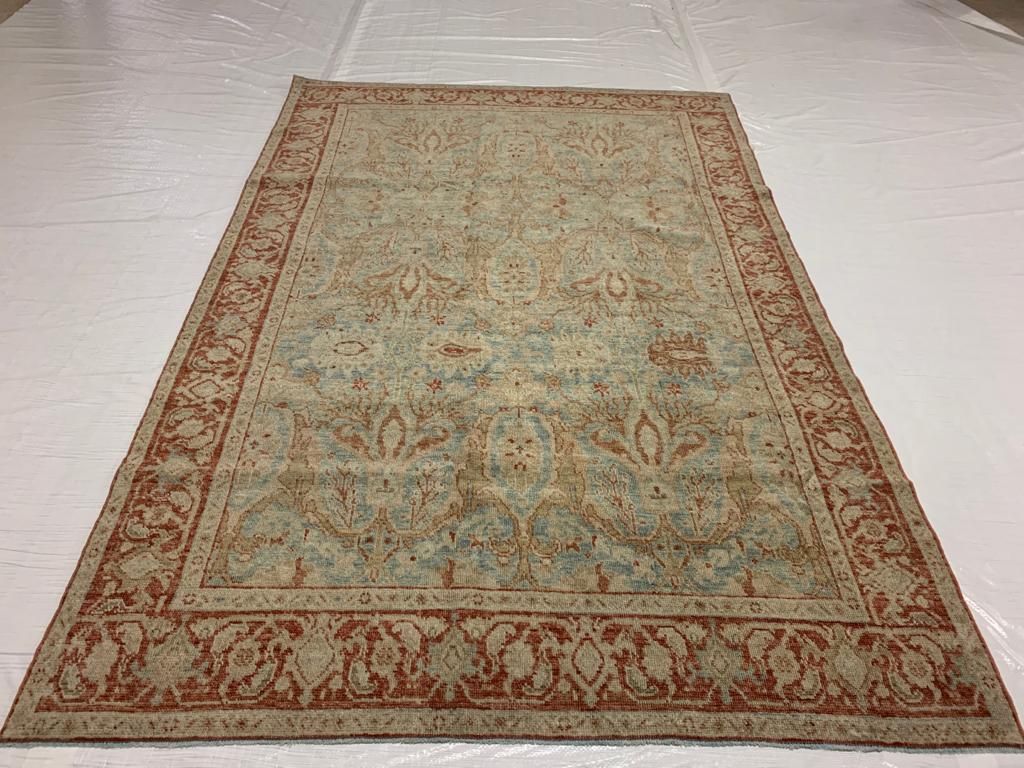 5x7 Blue and Red Turkish Oushak Rug