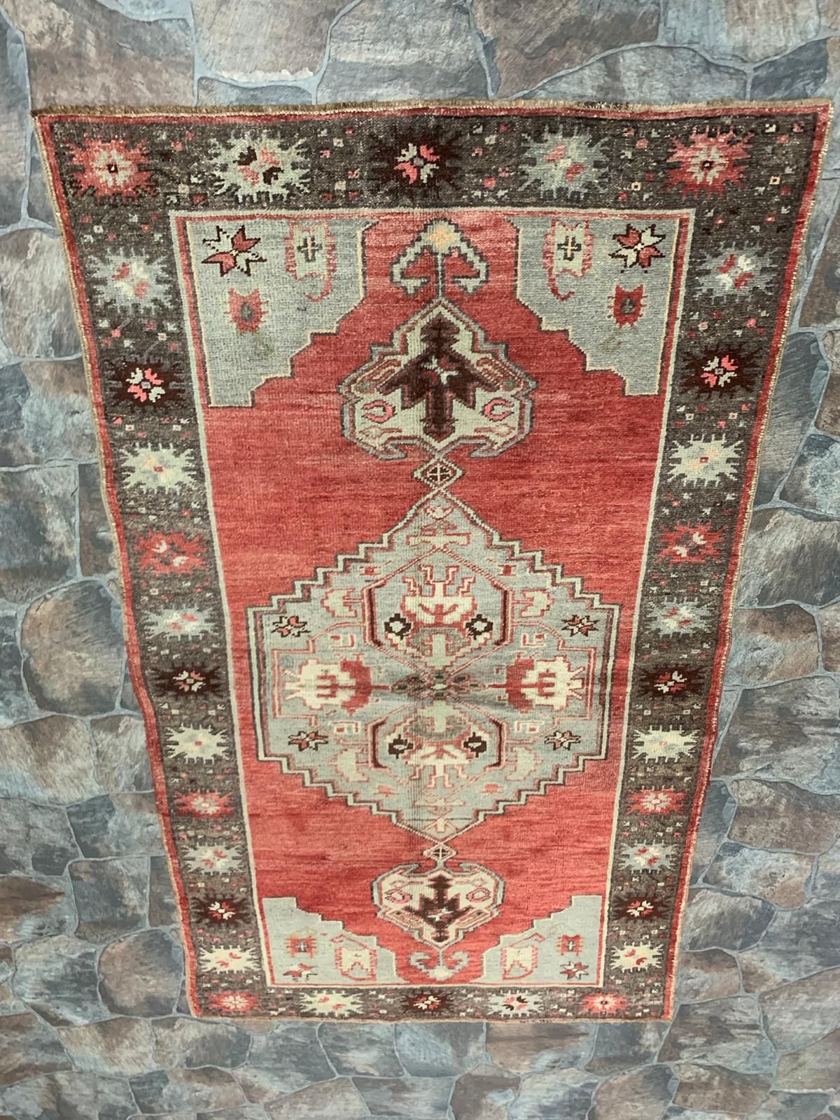 4x7 Red and Gray Turkish Tribal Rug