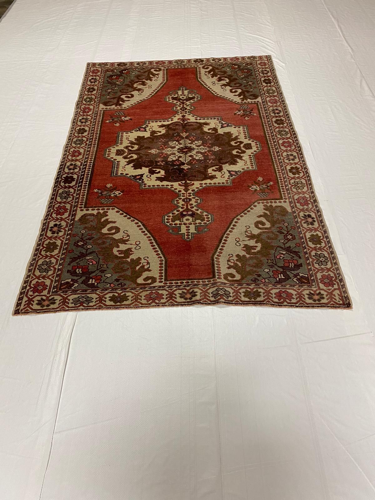5x7 Red and Ivory Turkish Tribal Rug
