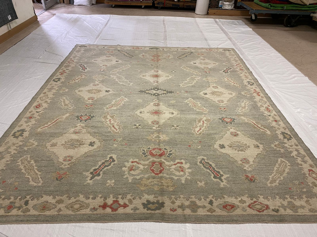 9x10 Gray and Ivory Turkish Oushak Rug