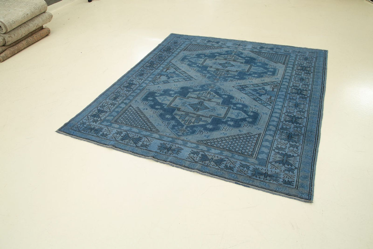 6x6 Navy and Blue Turkish Tribal Rug