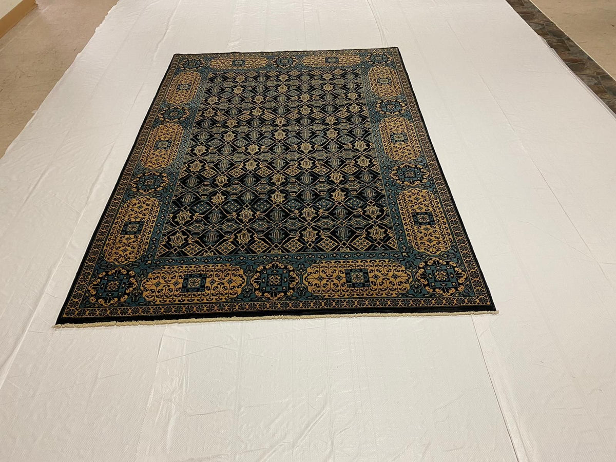 6x8 Black and Gold Turkish Tribal Rug