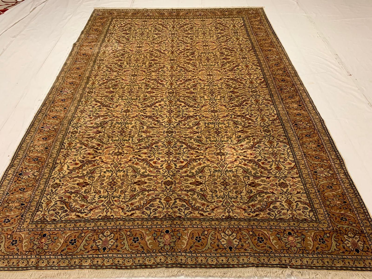 7x10 Green and Peach Turkish Traditional Rug