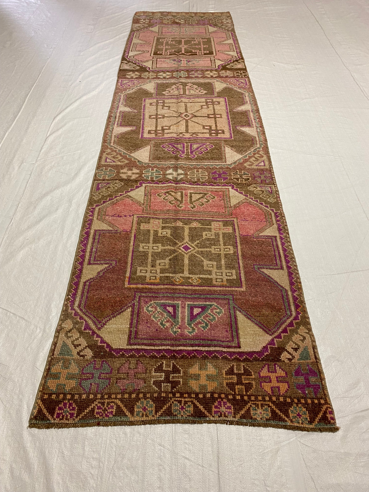 3x12 Brown and Pink Turkish Tribal Runner