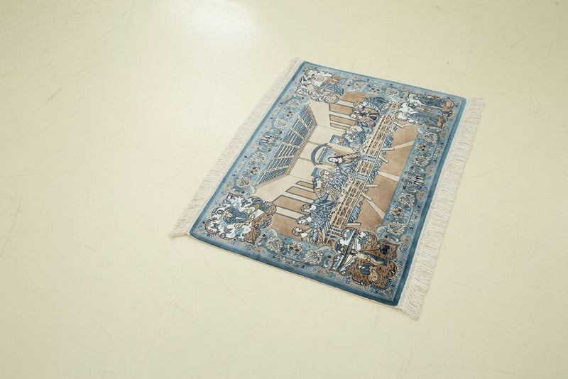 2x3 Blue and Multicolor Turkish Antep Rug
