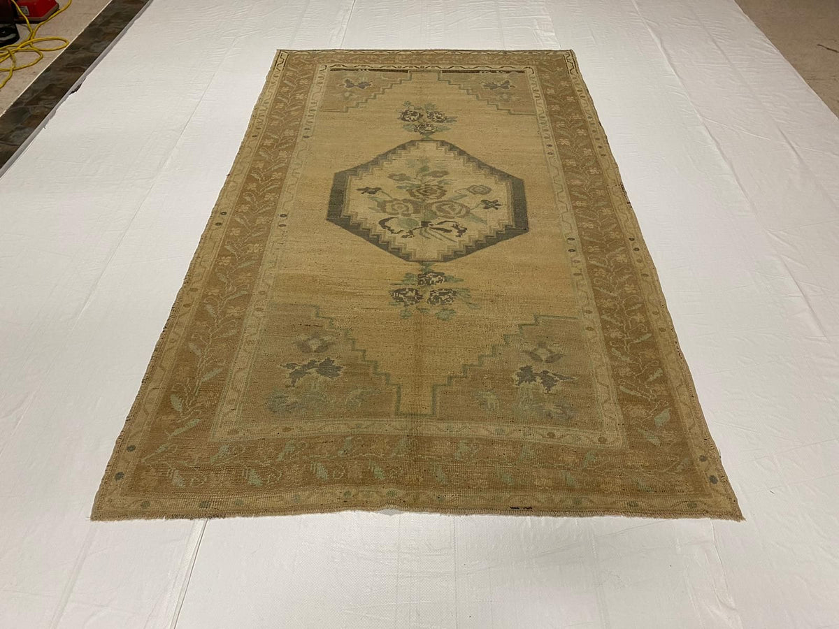 5x9 Brown and Green Turkish Tribal Rug