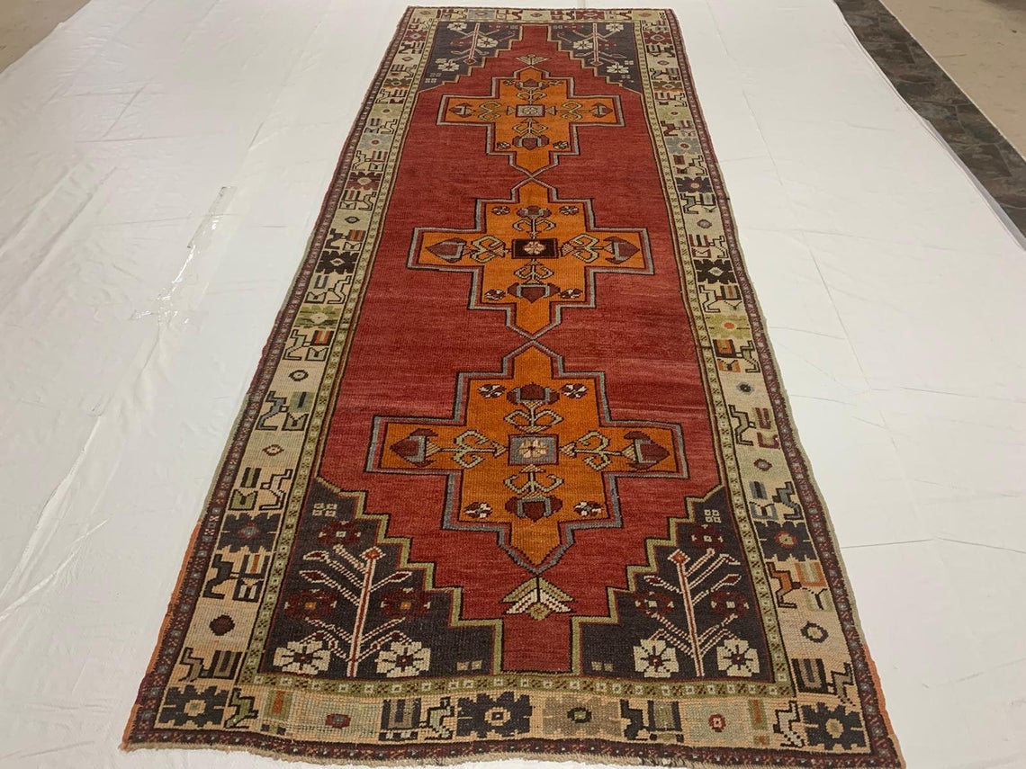 4x11 Red and Green Turkish Tribal Runner