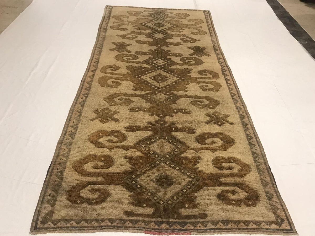 5x11 Beige and Brown Turkish Tribal Runner