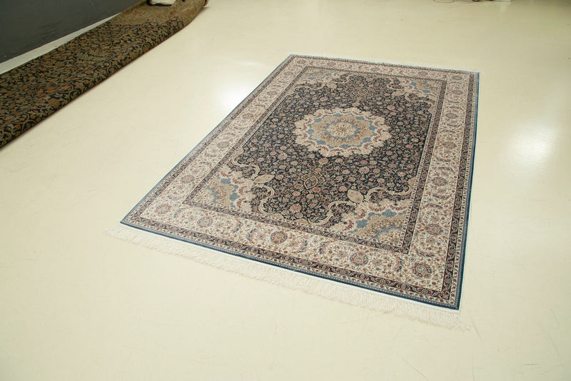 5x8 Blue and Ivory Turkish Antep Rug