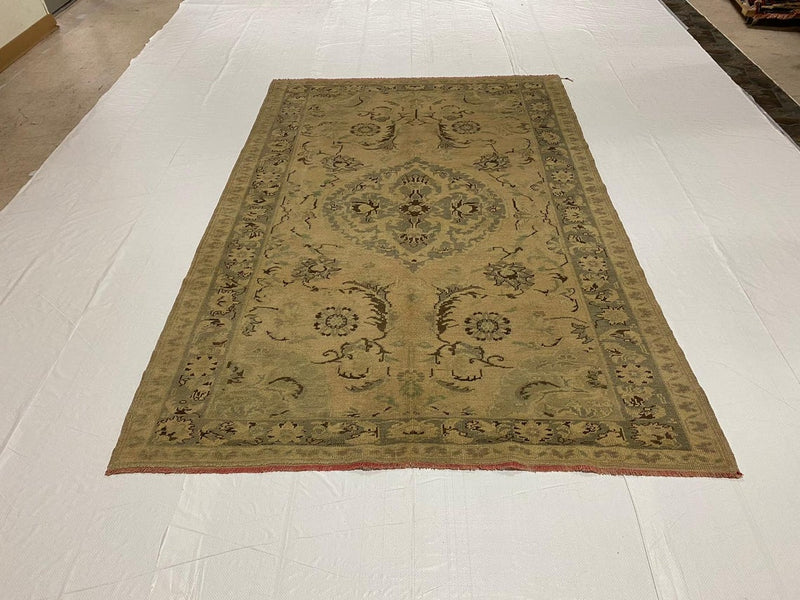 5x8 Beige and Gray Turkish Tribal Rug