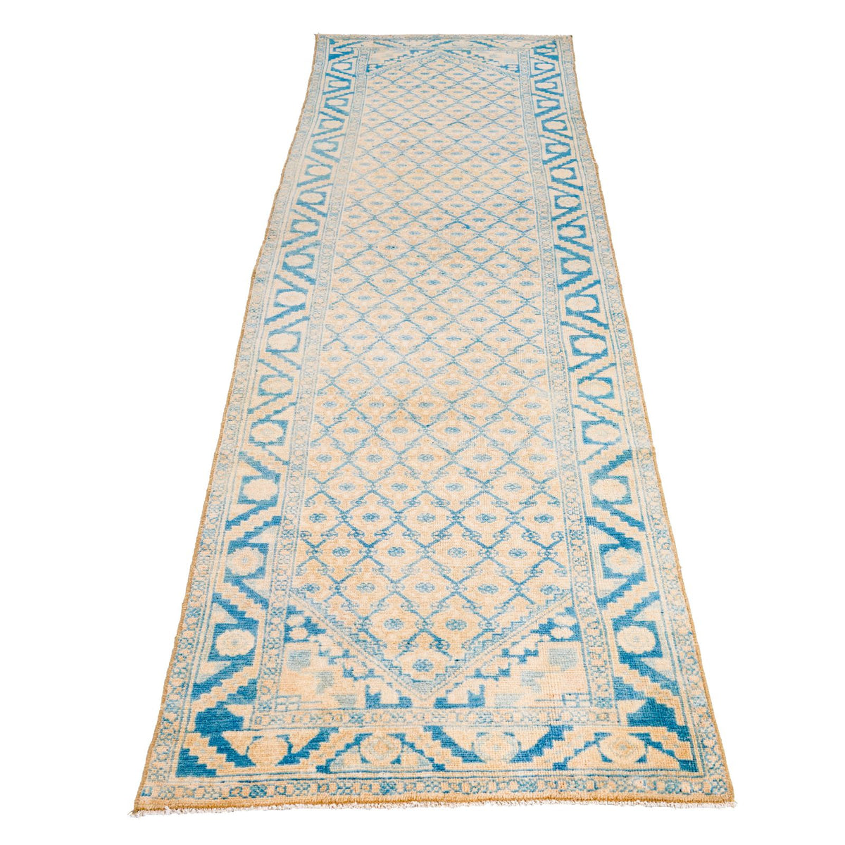 2x9 Beige and Blue Persian Tribal Rug