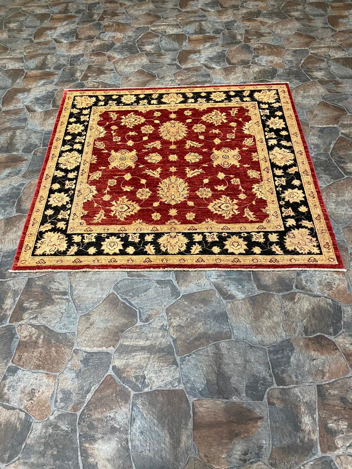 4x5 Red and Black Turkish Oushak Rug
