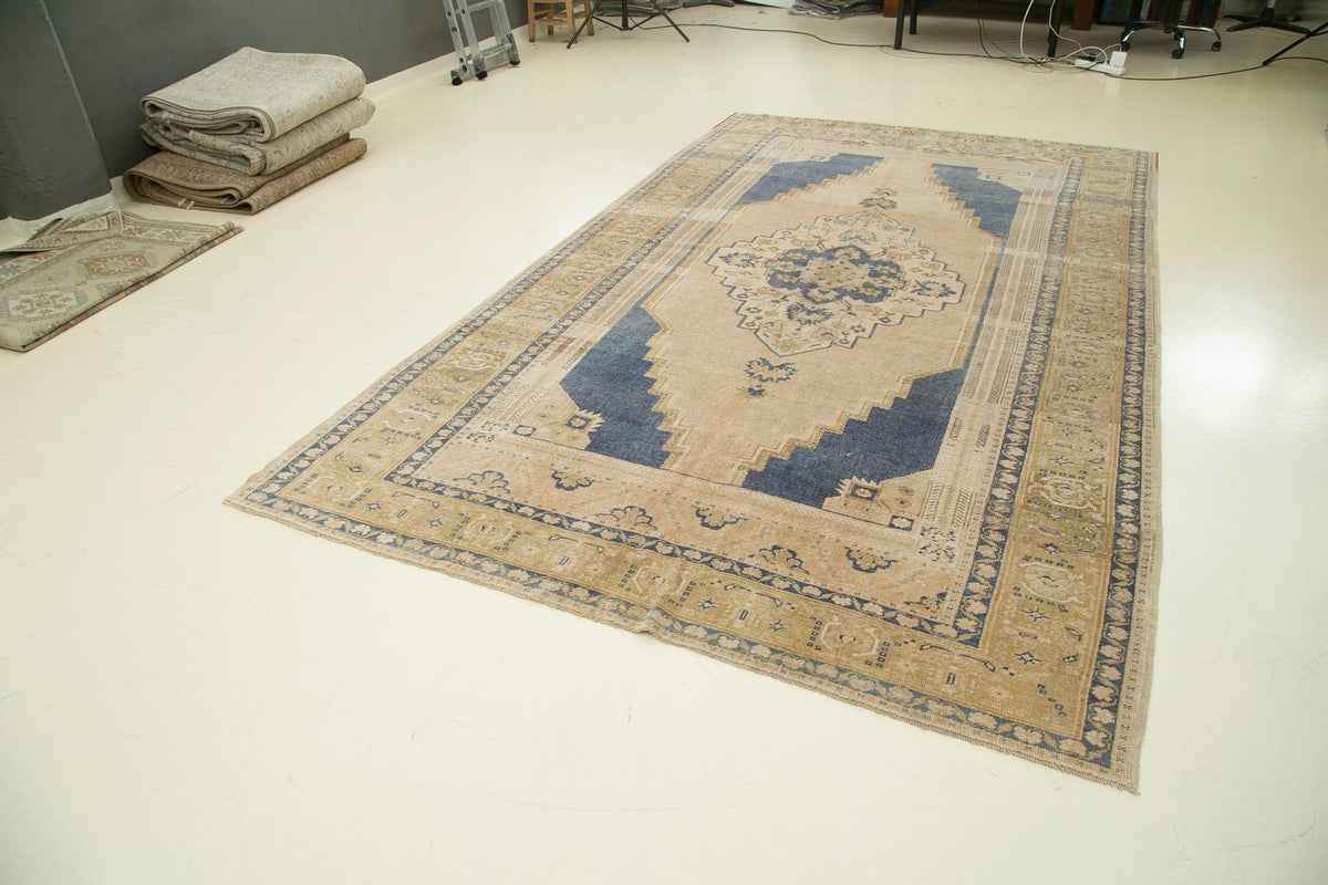 7x12 Peach and Green Turkish Tribal Rug