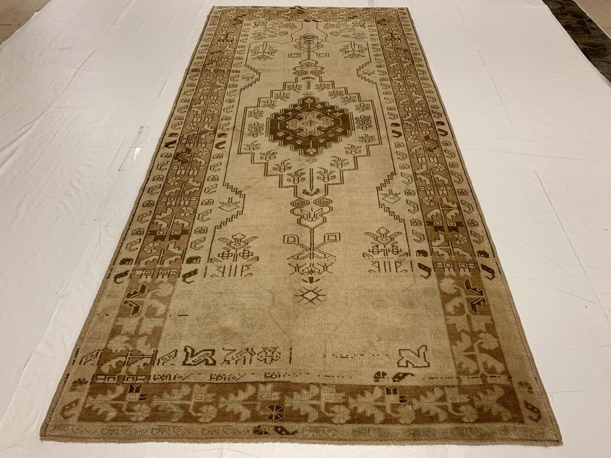 5x10 Ivory and Brown Turkish Tribal Runner
