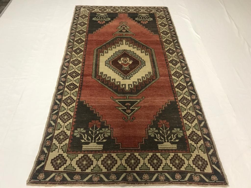 4x8 Red and Ivory Turkish Tribal Rug