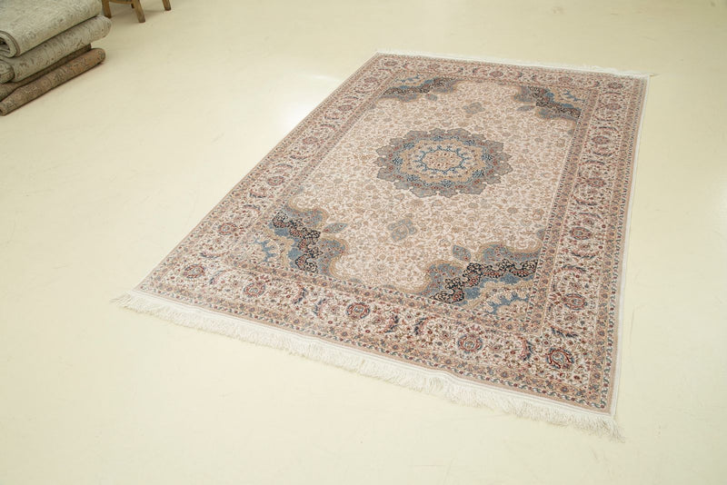 5x8 Ivory and Blue Turkish Antep Rug