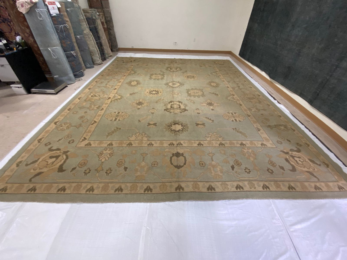 13x16 Blue and Ivory Turkish Oushak Rug