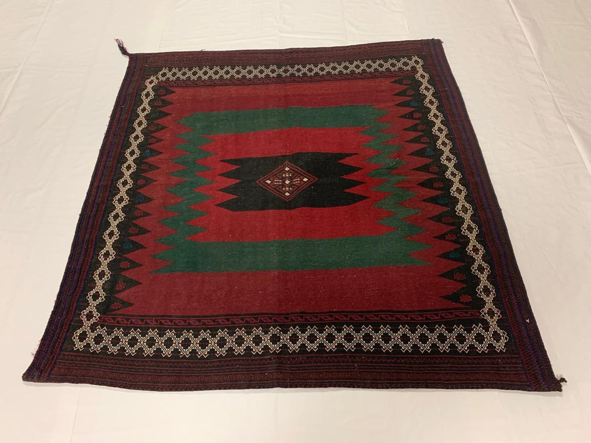 5x5 Red and Green Anatolian Tribal Rug