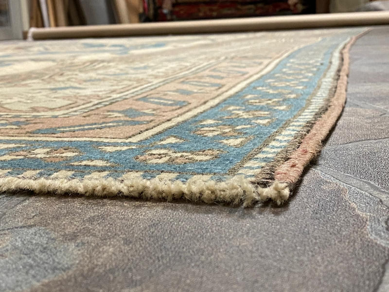 8x11 Blue and Ivory Turkish Tribal Rug