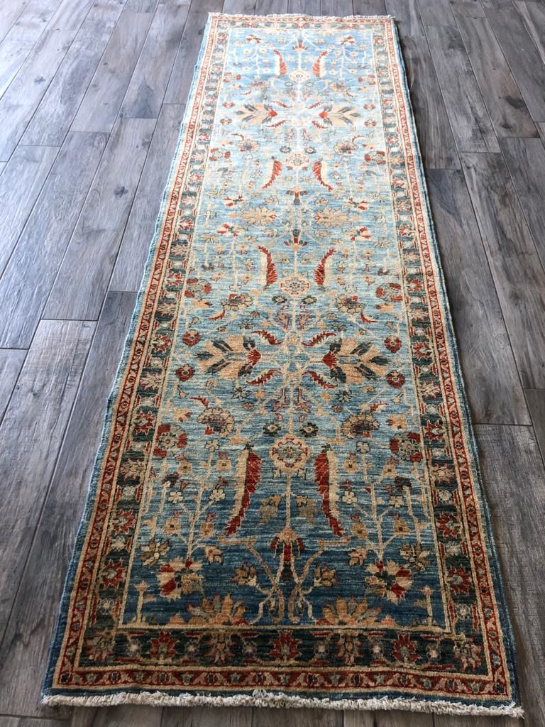 3x9 Light Blue and Rust Traditional Runner