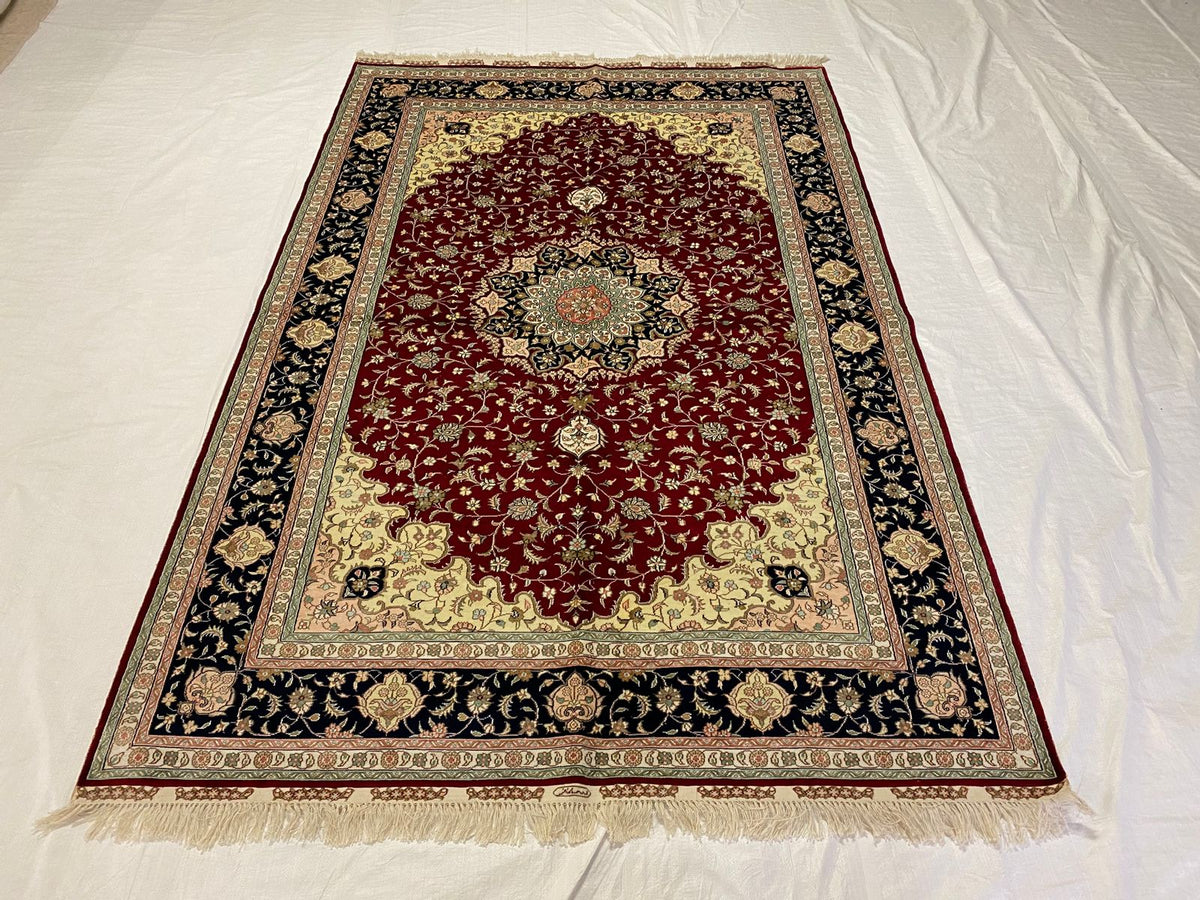 5x8 Red and Navy Turkish Silk Rug