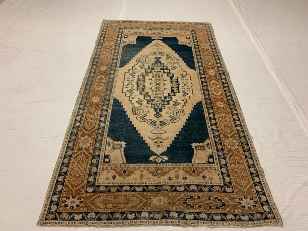 4x7 Ivory and Brown Turkish Tribal Rug