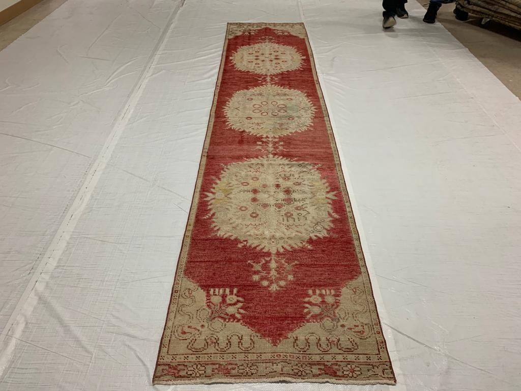 3x12 Red and Ivory Turkish Tribal Runner