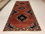 Vintage Handmade 5x11 Red and Ivory Anatolian Turkish Tribal Distressed Area Runner