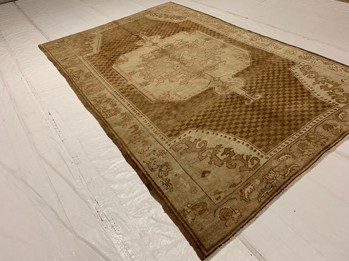 6x10 Brown and Ivory Turkish Tribal Rug