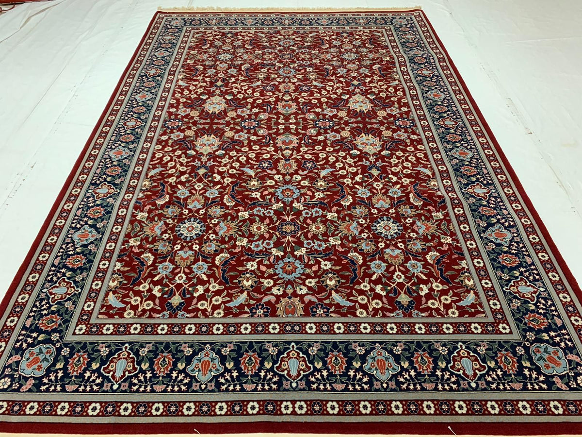 7x10 Red and Navy Turkish Silk Rug