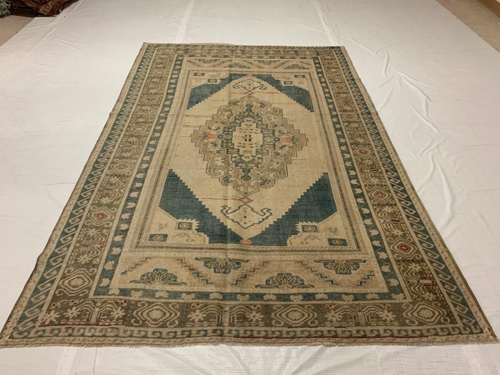 6x11 Peach and Blue Turkish Tribal Rug