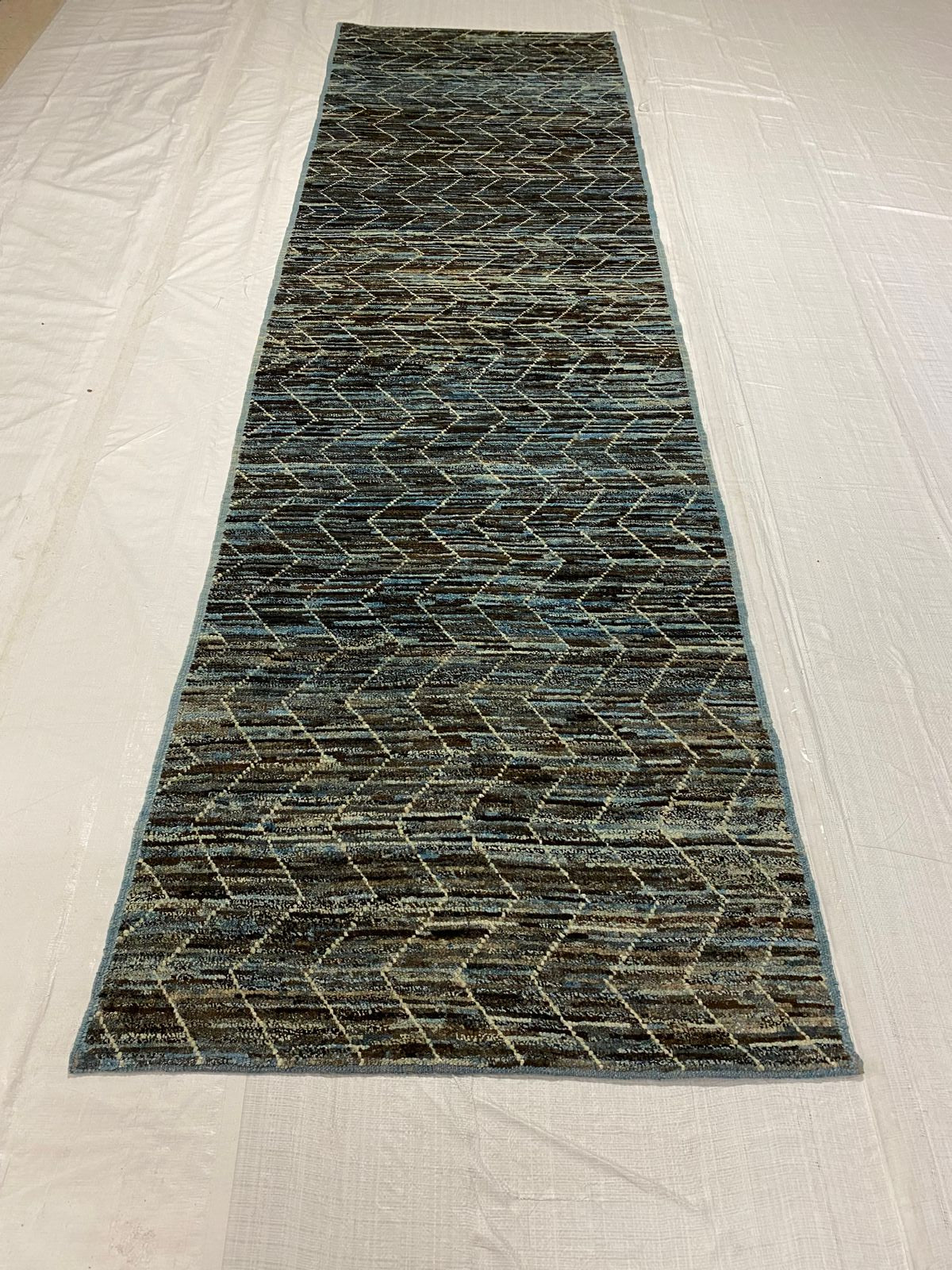 3x10 Blue and Brown Modern Contemporary Runner