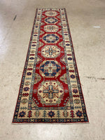 3x10 Red and Ivory Kazak Tribal Runner