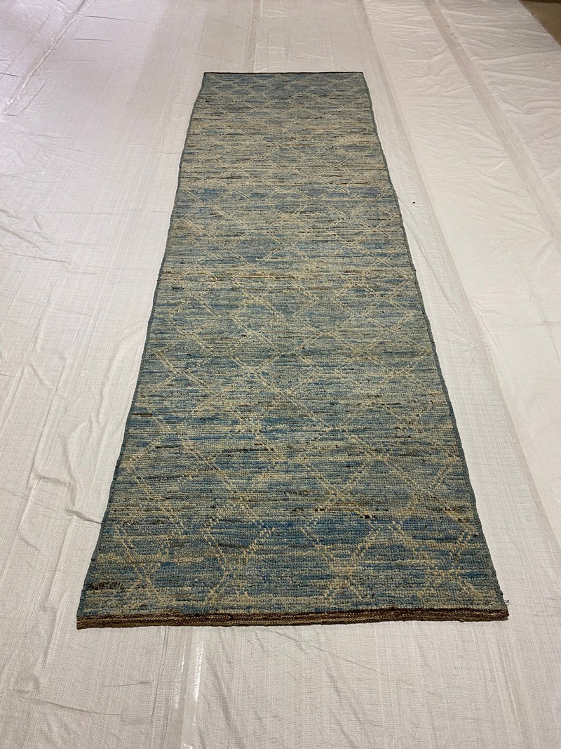 3x9 Blue and Ivory Modern Contemporary Runner
