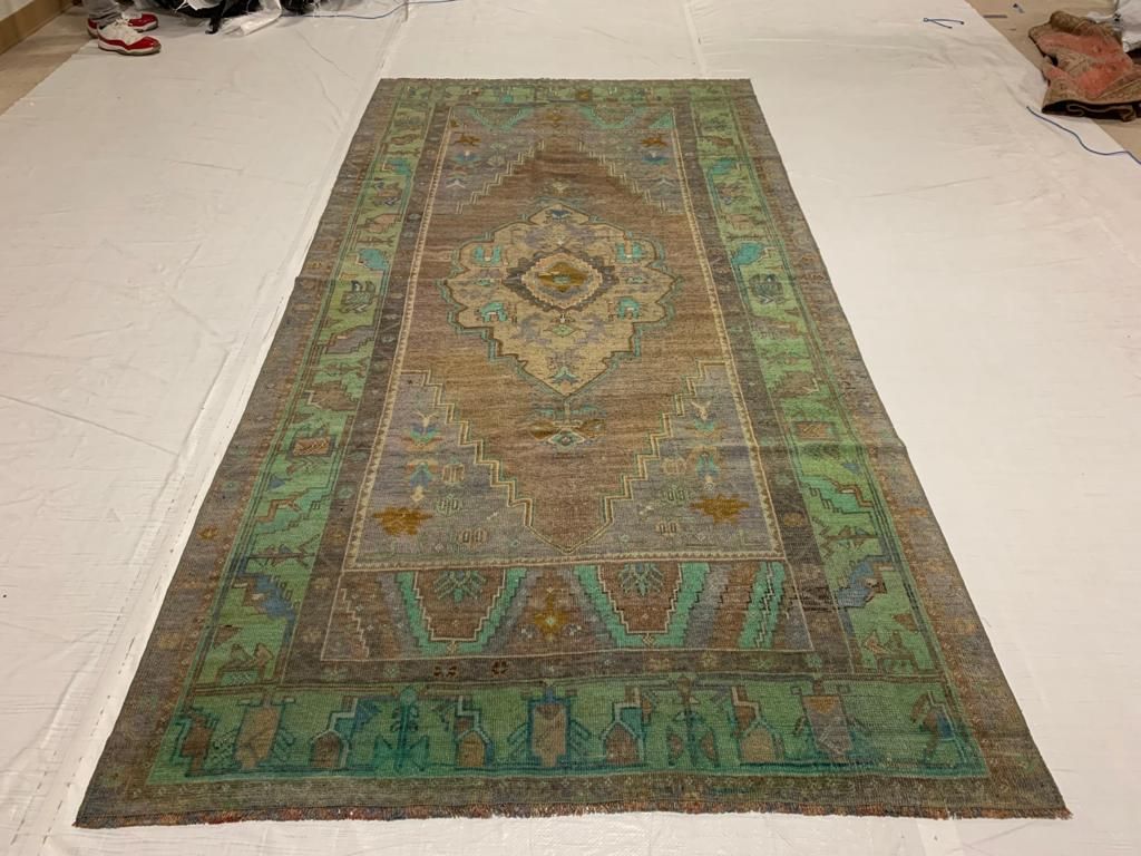5x9 Brown and Green Turkish Tribal Rug