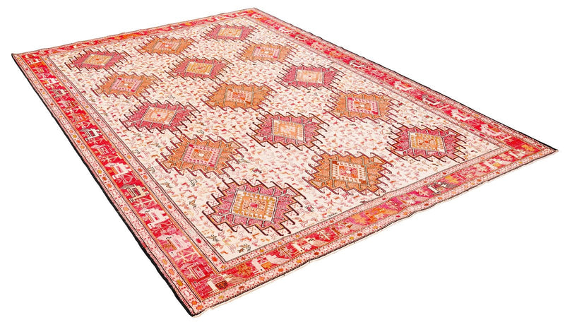 7x9 Red and Beige Turkish Patchwork Rug