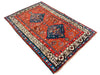 Vintage Handmade 4x6 Red and Navy Anatolian Caucasian Tribal Distressed Area Rug